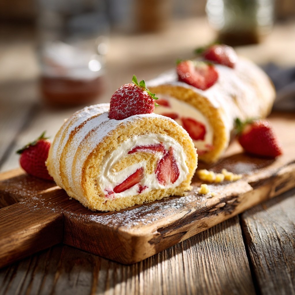 Erdbeer Biskuitrolle Mit Vanille Creme