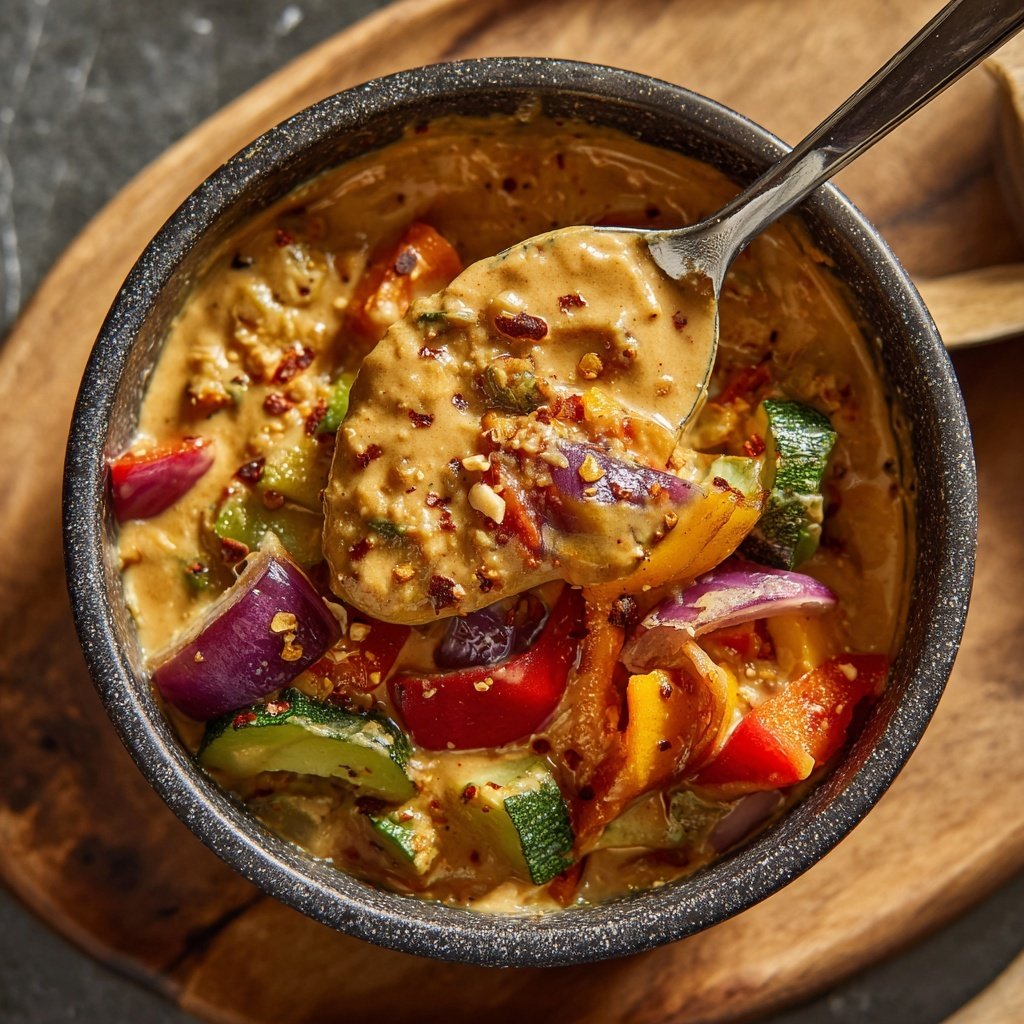 Gemüsepfanne mit Erdnusssauce