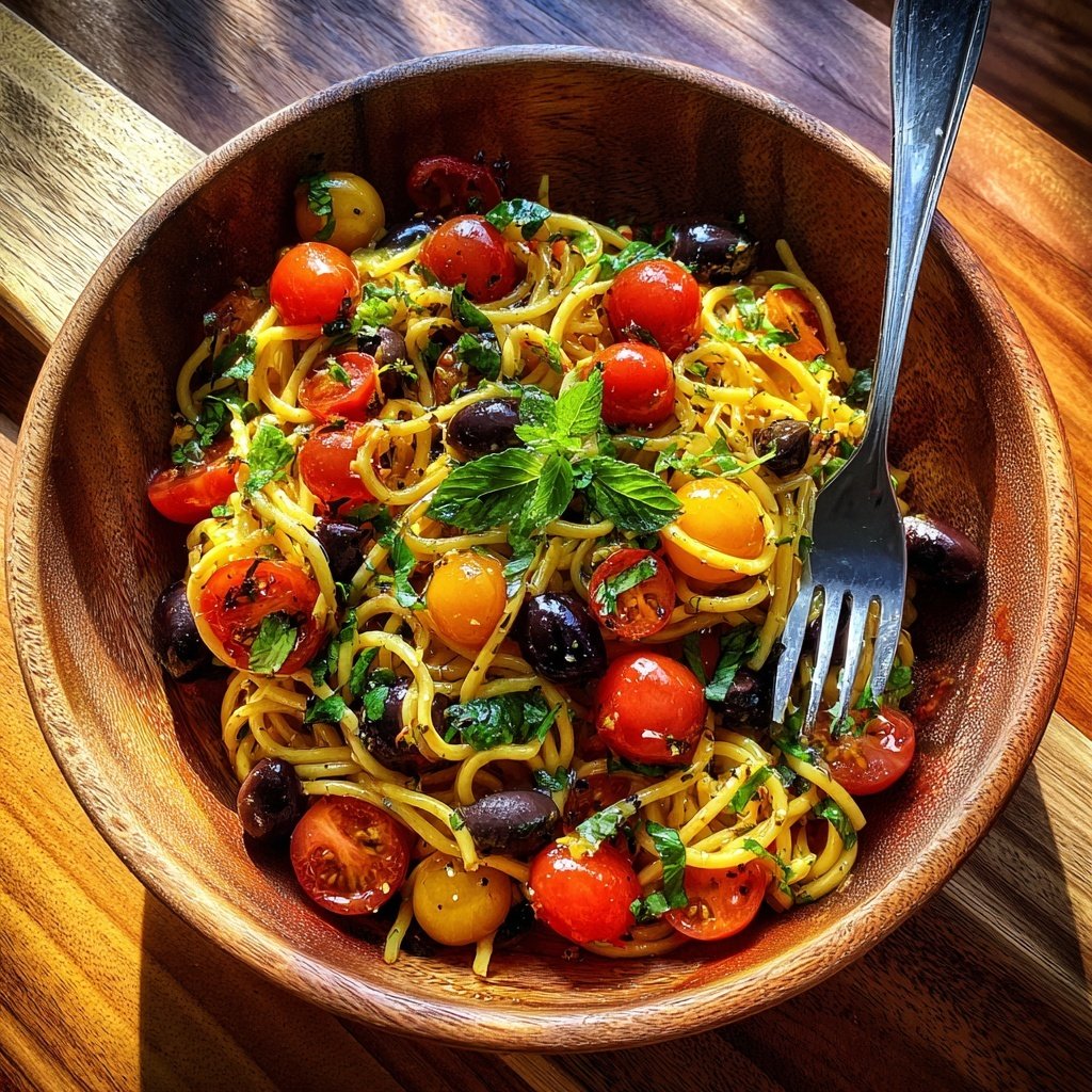 Mediterraner Nudelsalat Mit Oliven Und Tomaten